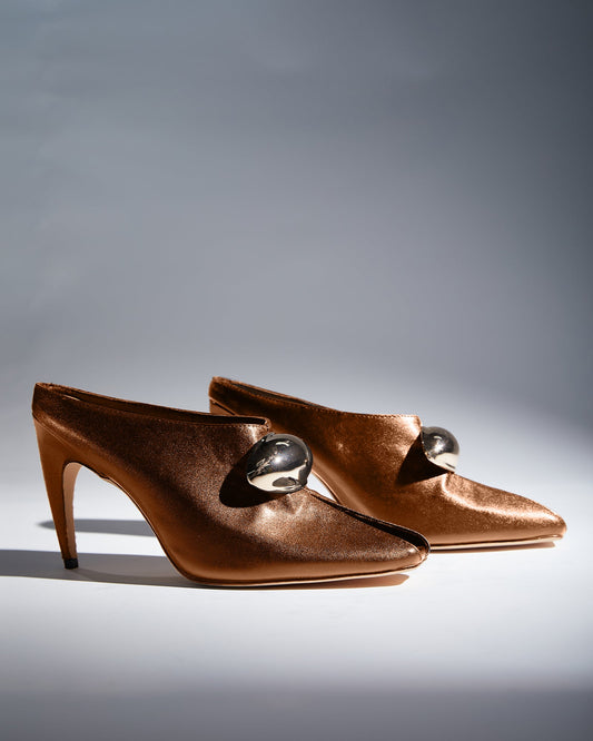Aria Hardware Leather Mules In Brown