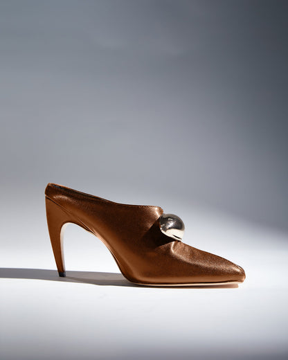 Aria Hardware Leather Mules In Brown