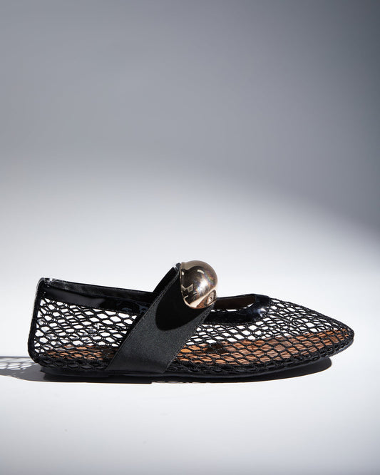 Aria Hardware Buckle Fishnet Ballet Flats