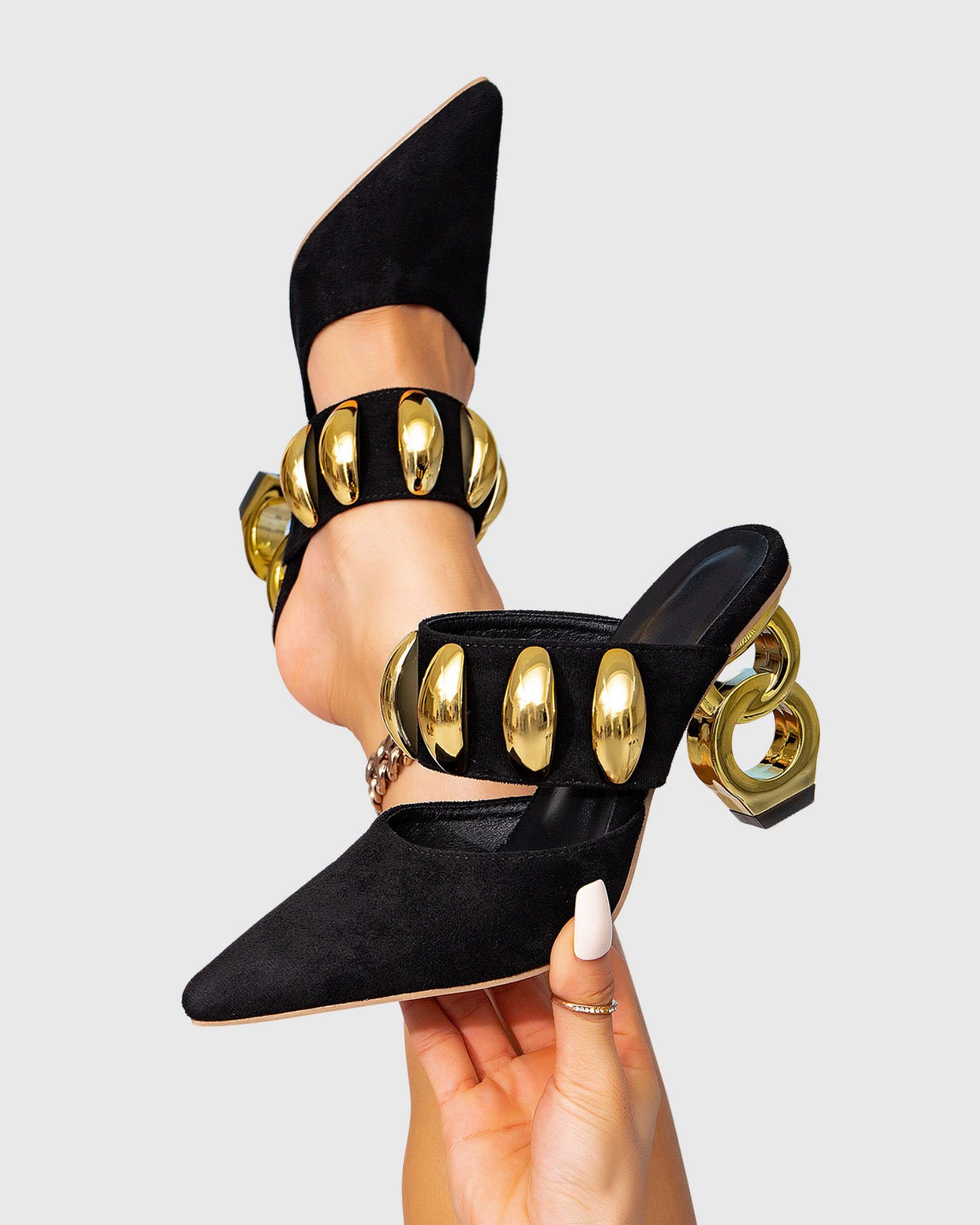 Aria Hardware Strap Chain Mules