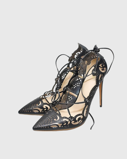 Ariya Cutout Pattern Lace Up Pumps In Black