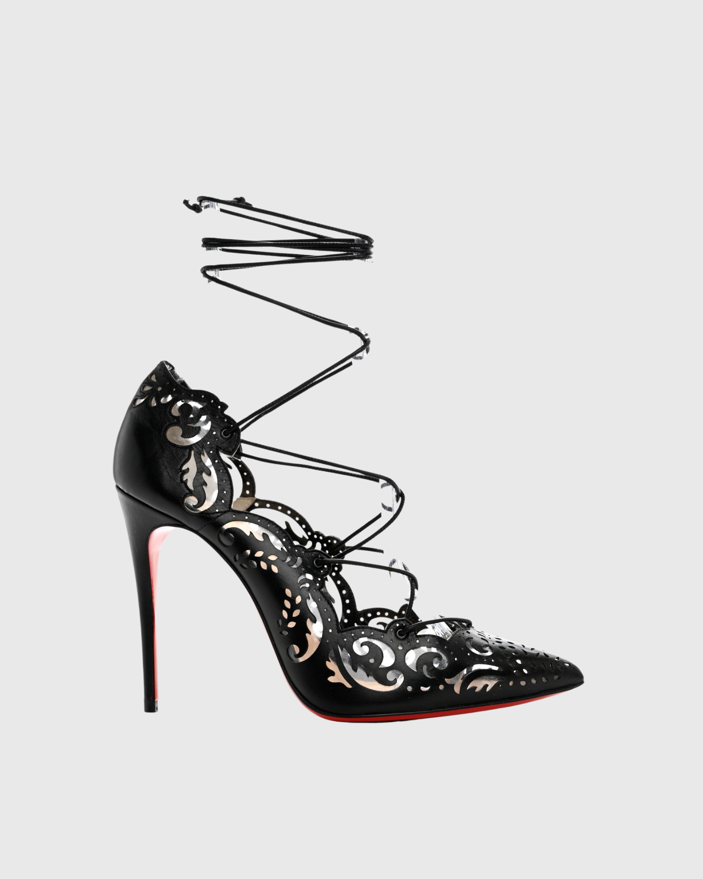 Ariya Cutout Pattern Lace Up Pumps In Black