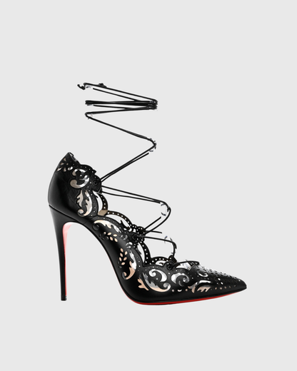 Ariya Cutout Pattern Lace Up Pumps In Black