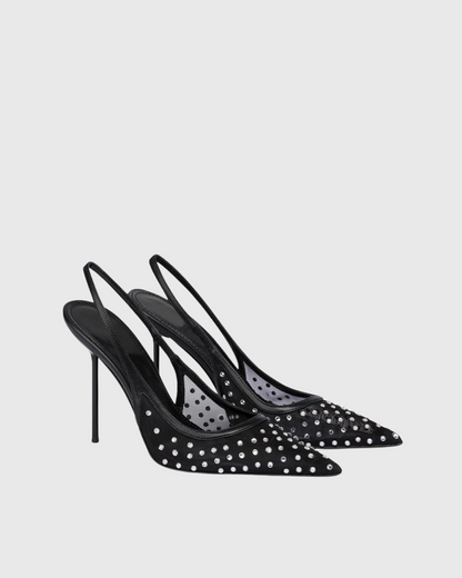 Arlene Rhinestone Slingback Mesh Pumps In Black