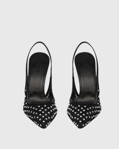 Arlene Rhinestone Slingback Mesh Pumps In Black