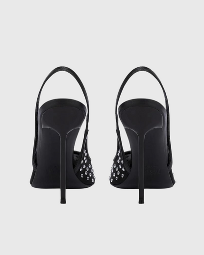 Arlene Rhinestone Slingback Mesh Pumps In Black