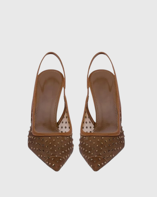 Arlene Rhinestone Slingback Mesh Pumps In Brown