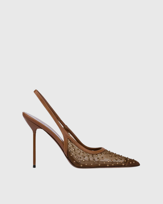 Arlene Rhinestone Slingback Mesh Pumps In Brown