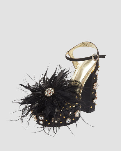 Armida Feather Strap Platform Sandals In Black