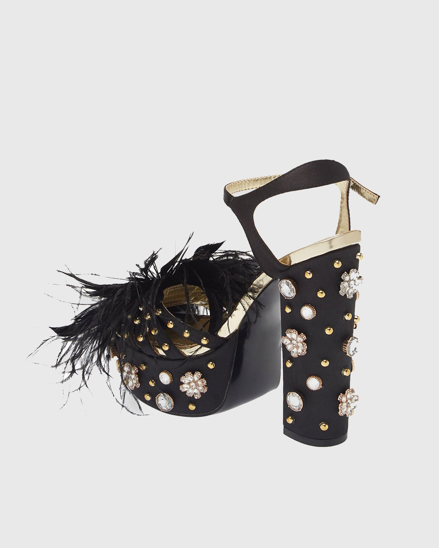 Armida Feather Strap Platform Sandals In Black