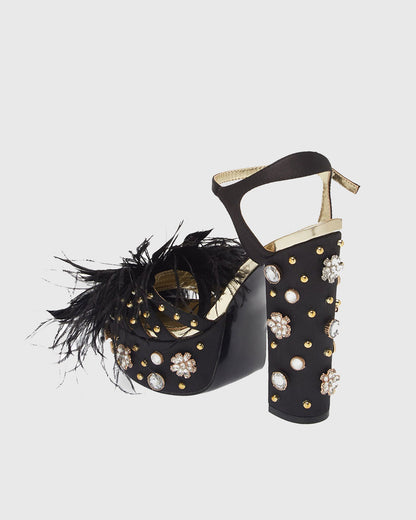 Armida Feather Strap Platform Sandals In Black