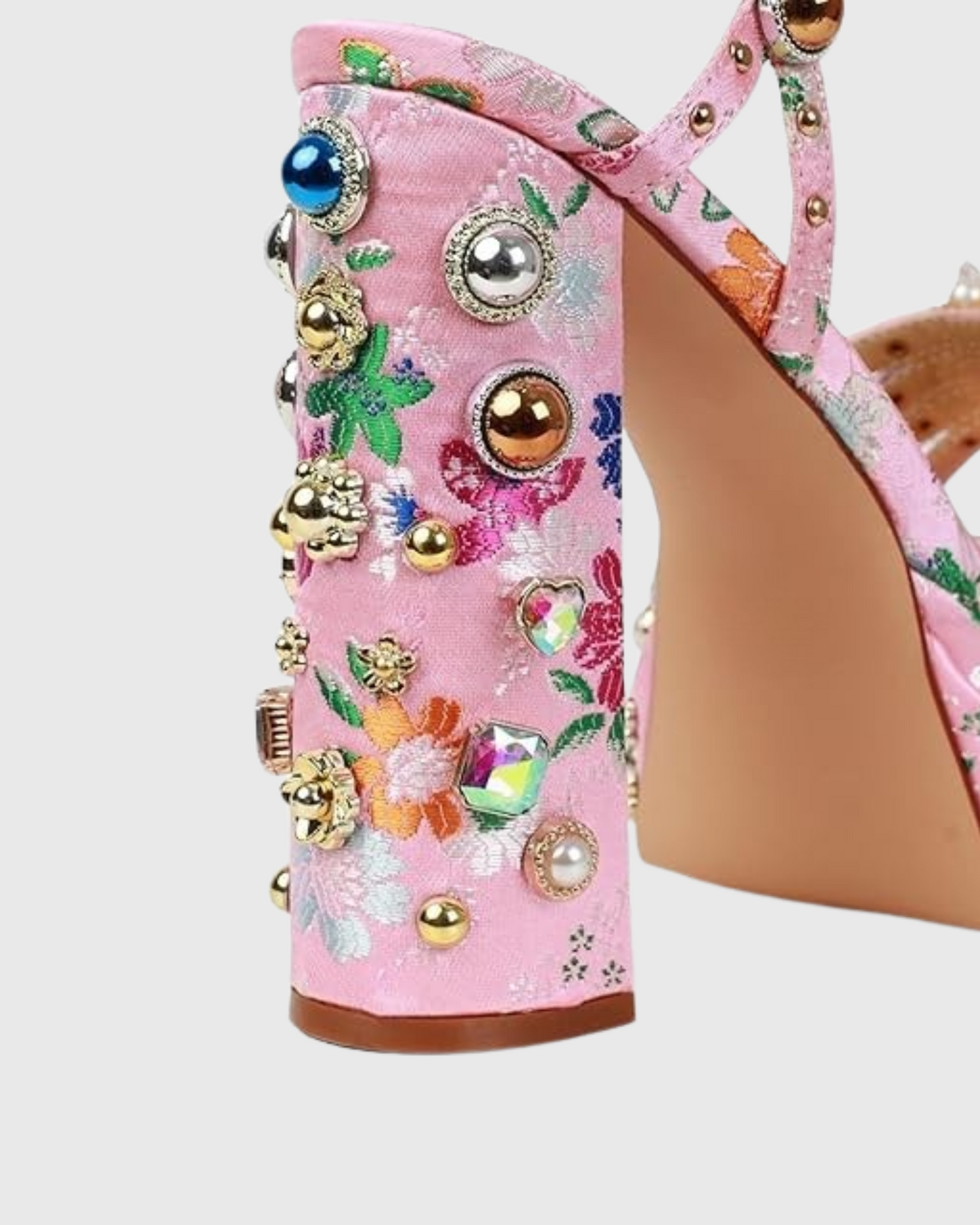 Armida Vintage Diamond Embroidery Platform Sandals In Pink