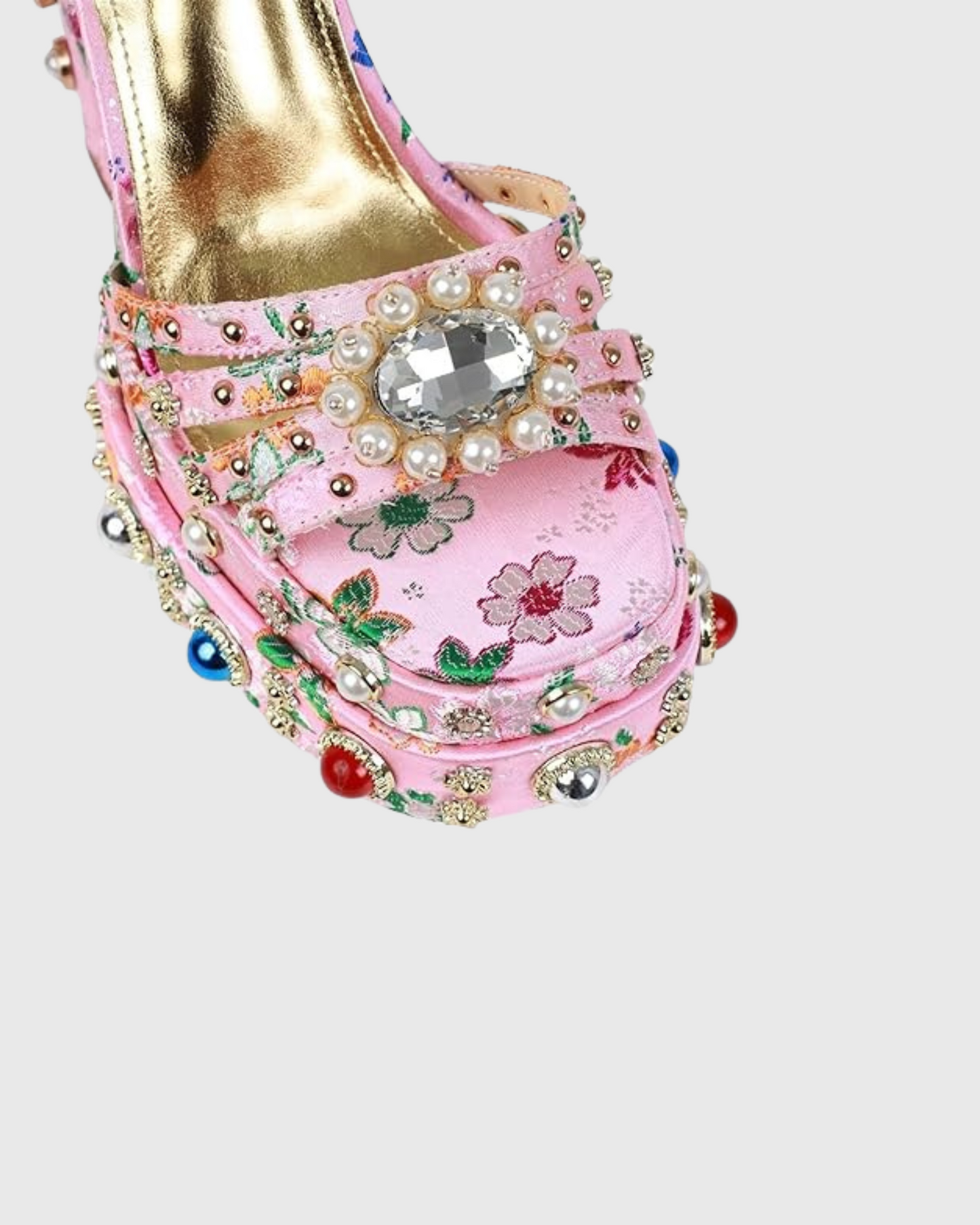 Armida Vintage Diamond Embroidery Platform Sandals In Pink