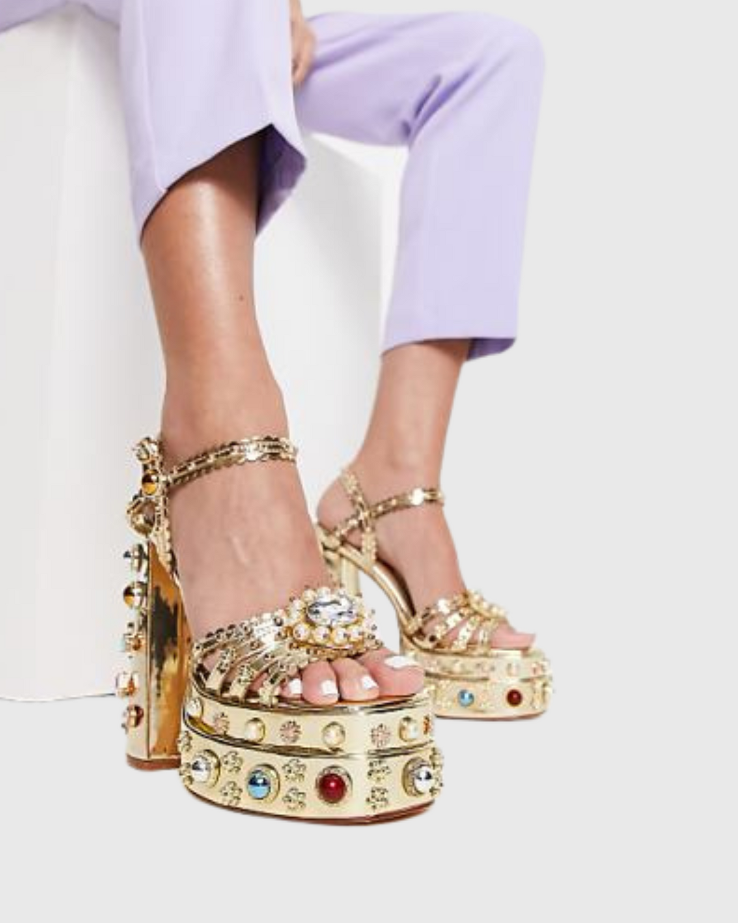 Armida Vintage Diamond Platform Sandals In Gold