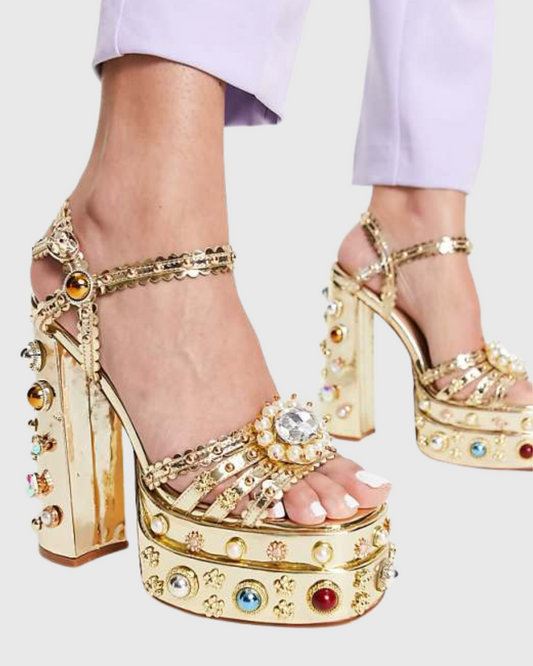 Armida Vintage Diamond Platform Sandals In Gold