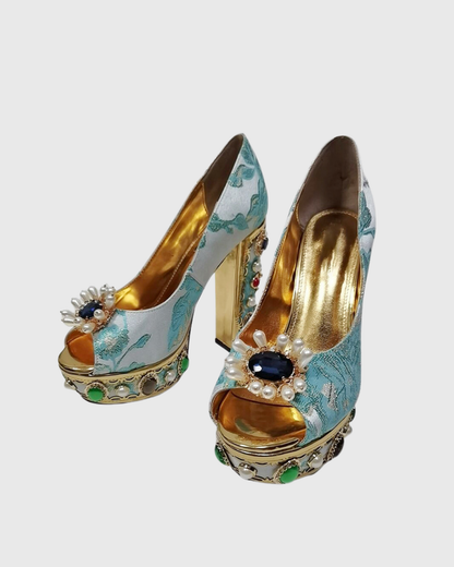 Armida Vintage Embellished Platform Heels
