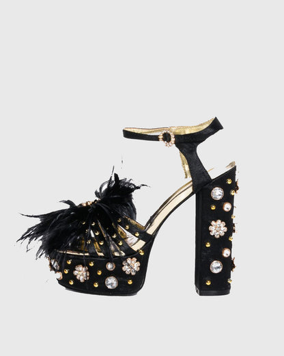 Armida Feather Strap Platform Sandals In Black