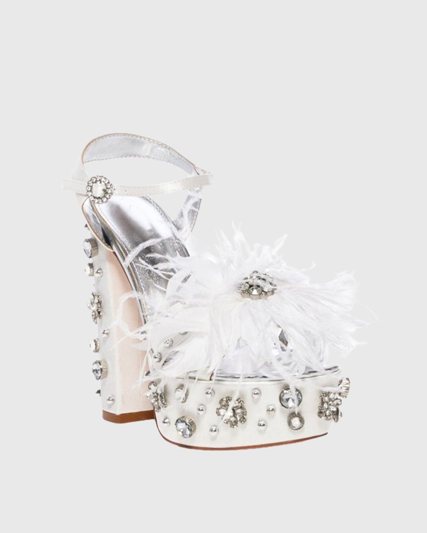 Armida Feather Strap Platform Sandals In White