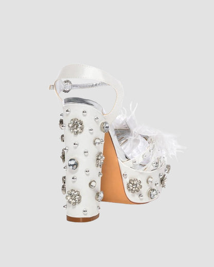 Armida Feather Strap Platform Sandals In White