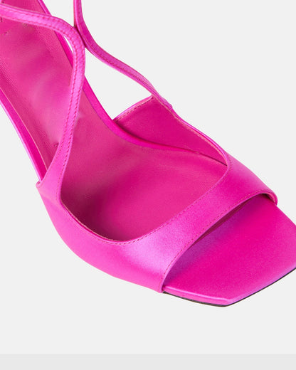 Aryana Satin Strap Sandals In Hot Pink