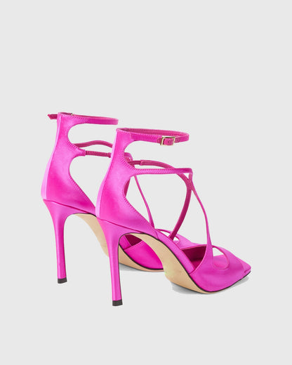 Aryana Satin Strap Sandals In Hot Pink