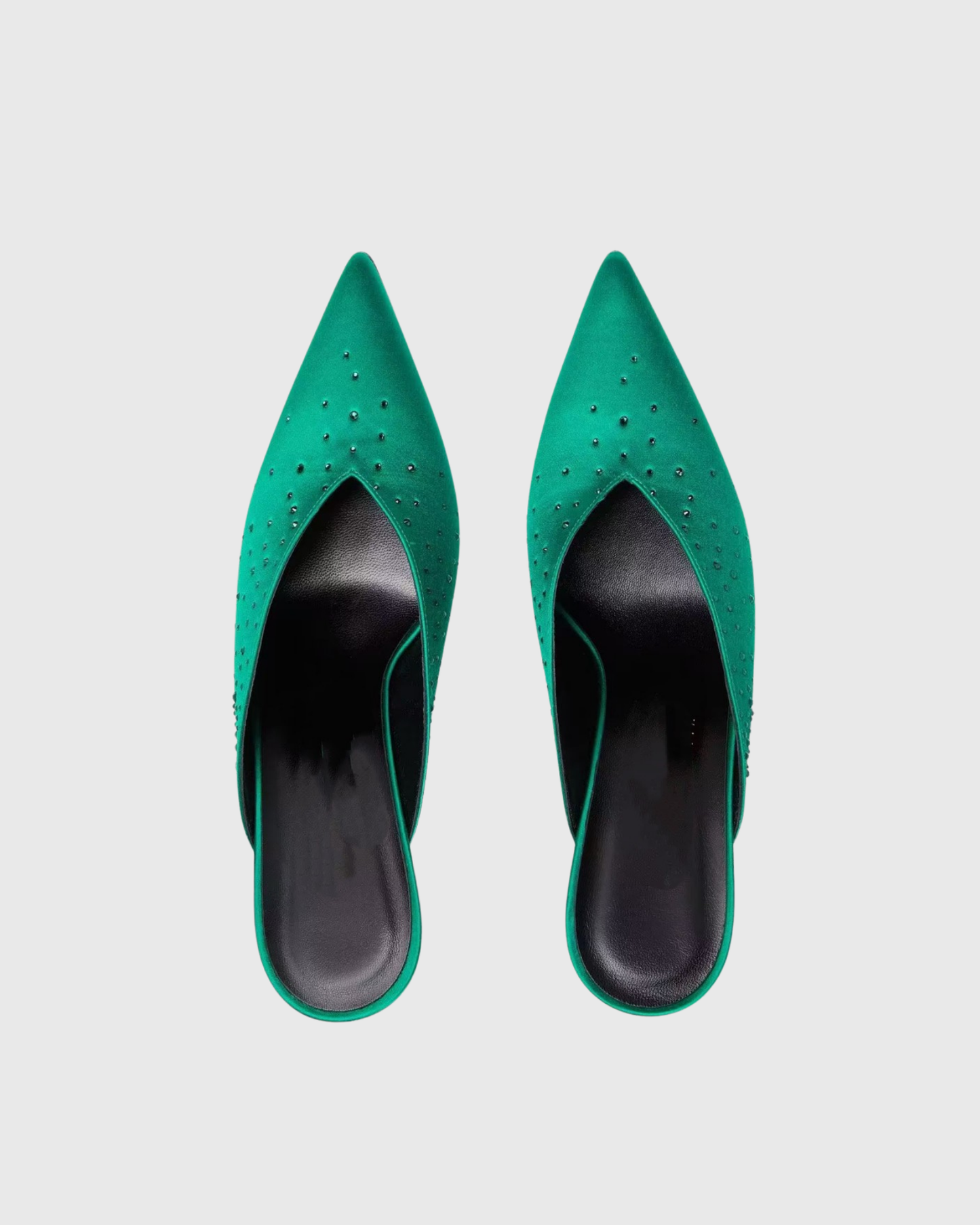 Asher Rhinestone Satin Mules In Green