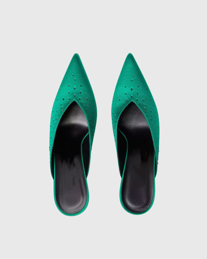 Asher Rhinestone Satin Mules In Green
