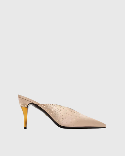 Asher Rhinestone Satin Mules In Beige