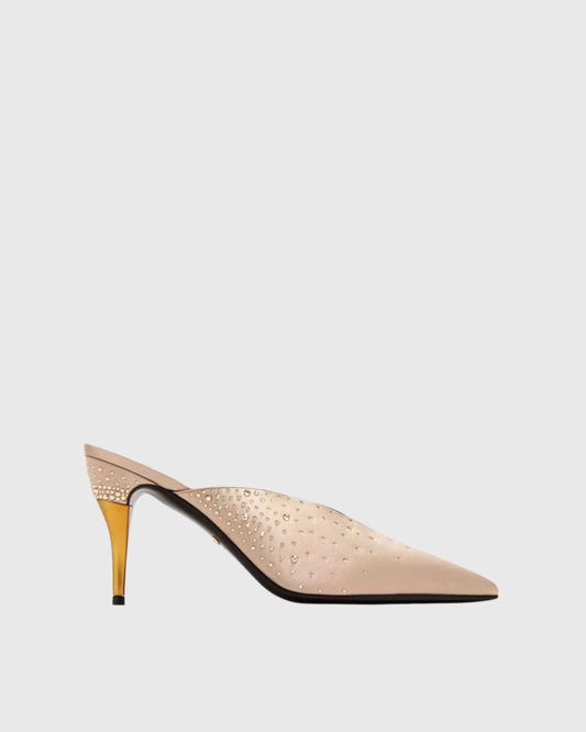 Asher Rhinestone Satin Mules In Beige