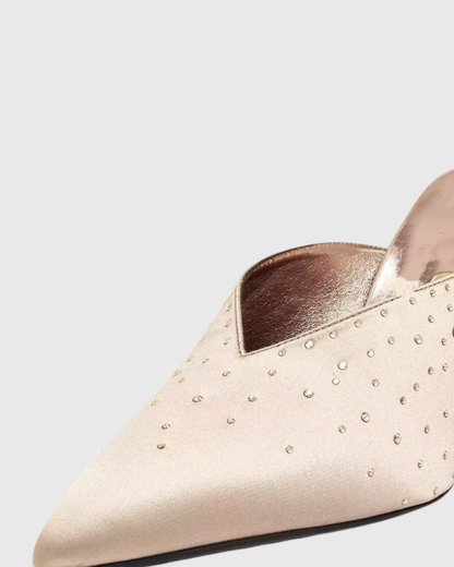 Asher Rhinestone Satin Mules In Beige