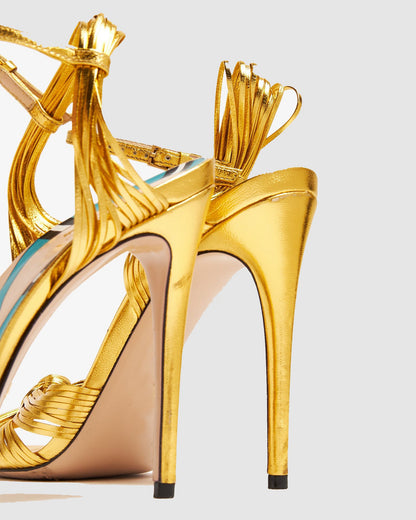 Asia Woven Leather Sandals In Gold