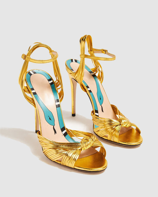 Asia Woven Leather Sandals In Gold