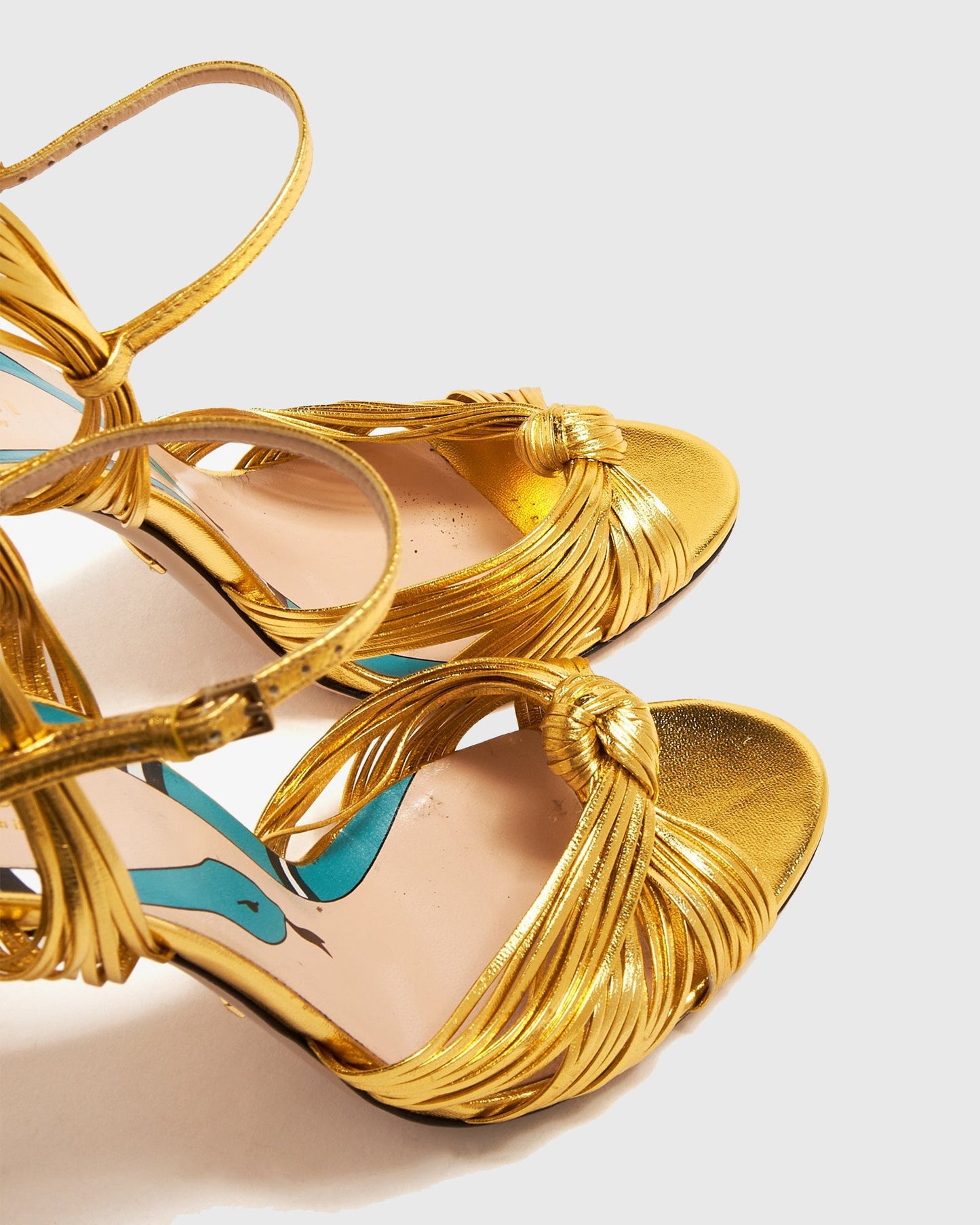 Asia Woven Leather Sandals In Gold