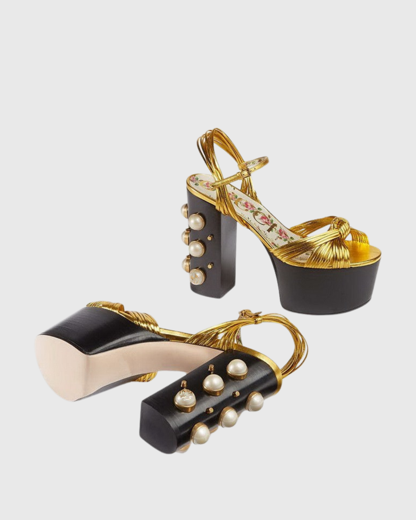 Asia Woven Leather Pearl Platform Sandals