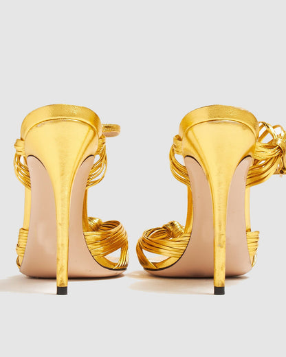 Asia Woven Leather Sandals In Gold