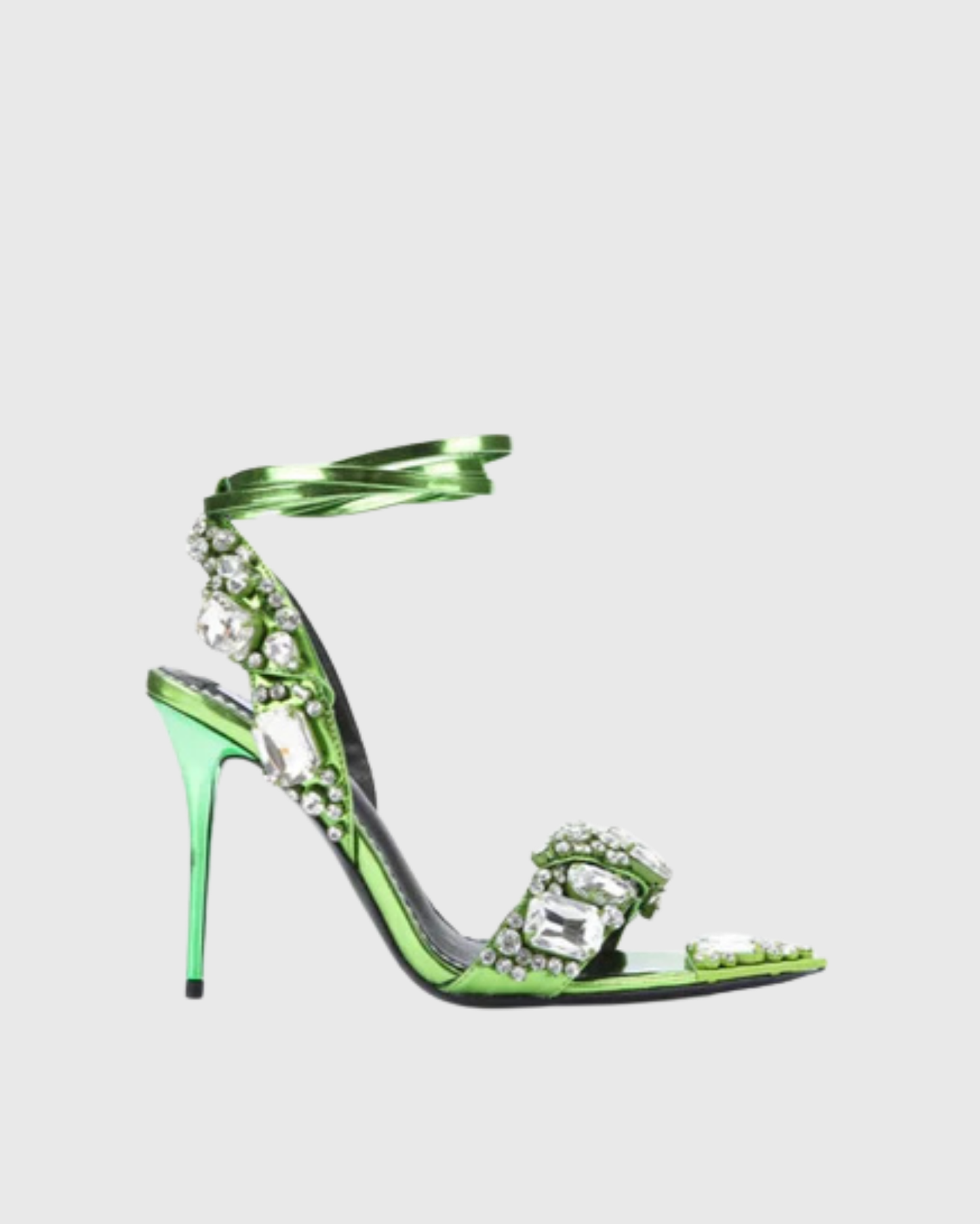 Aurora Rhinestone Lace Up Sandals In Green