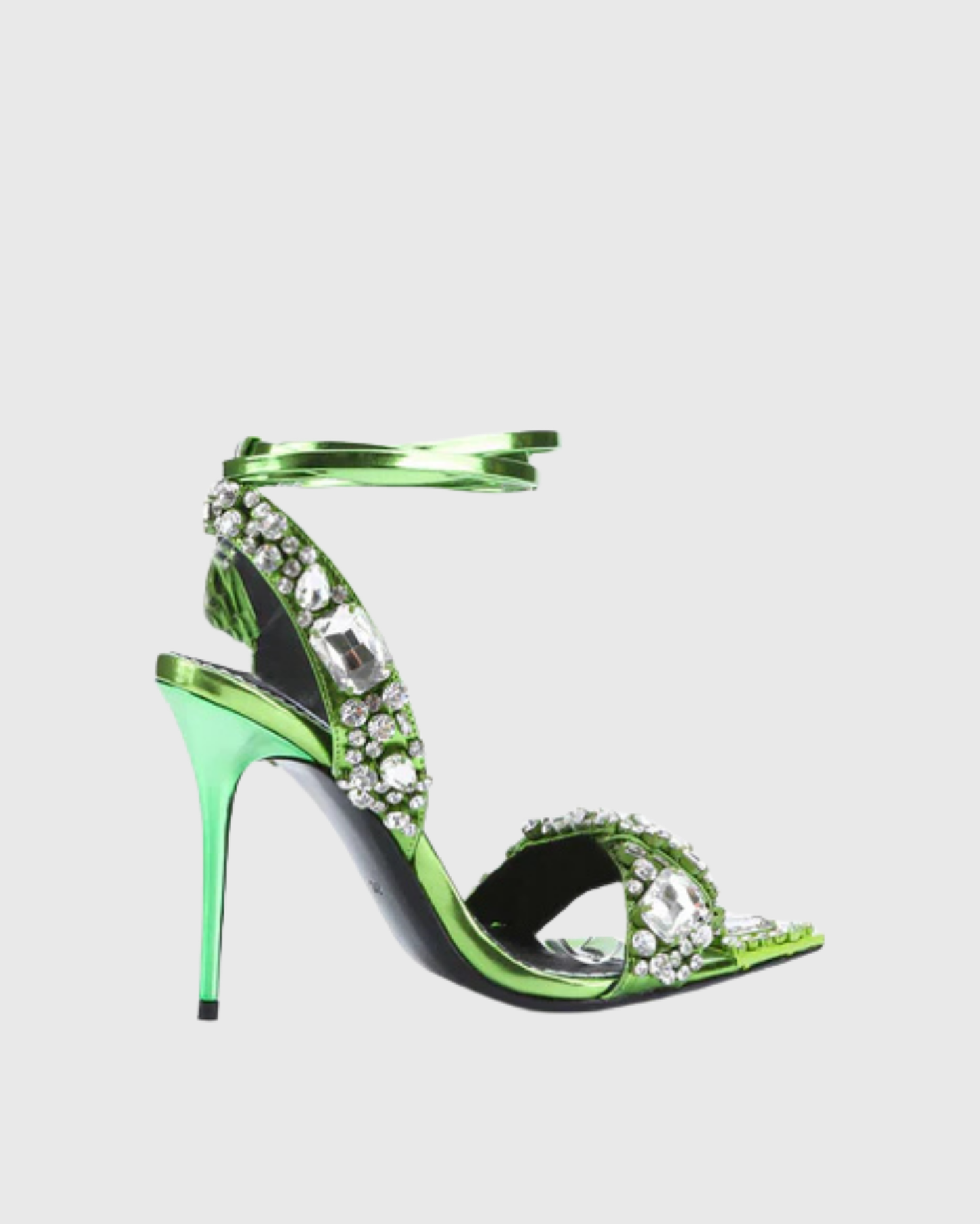 Aurora Rhinestone Lace Up Sandals In Green