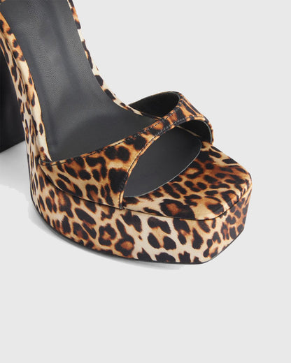 Ave Leopard Print Satin Platform Sandals