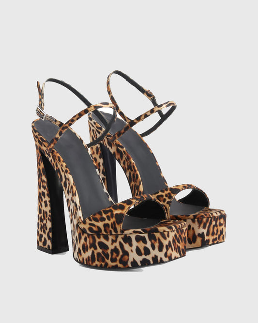 Ave Leopard Print Satin Platform Sandals