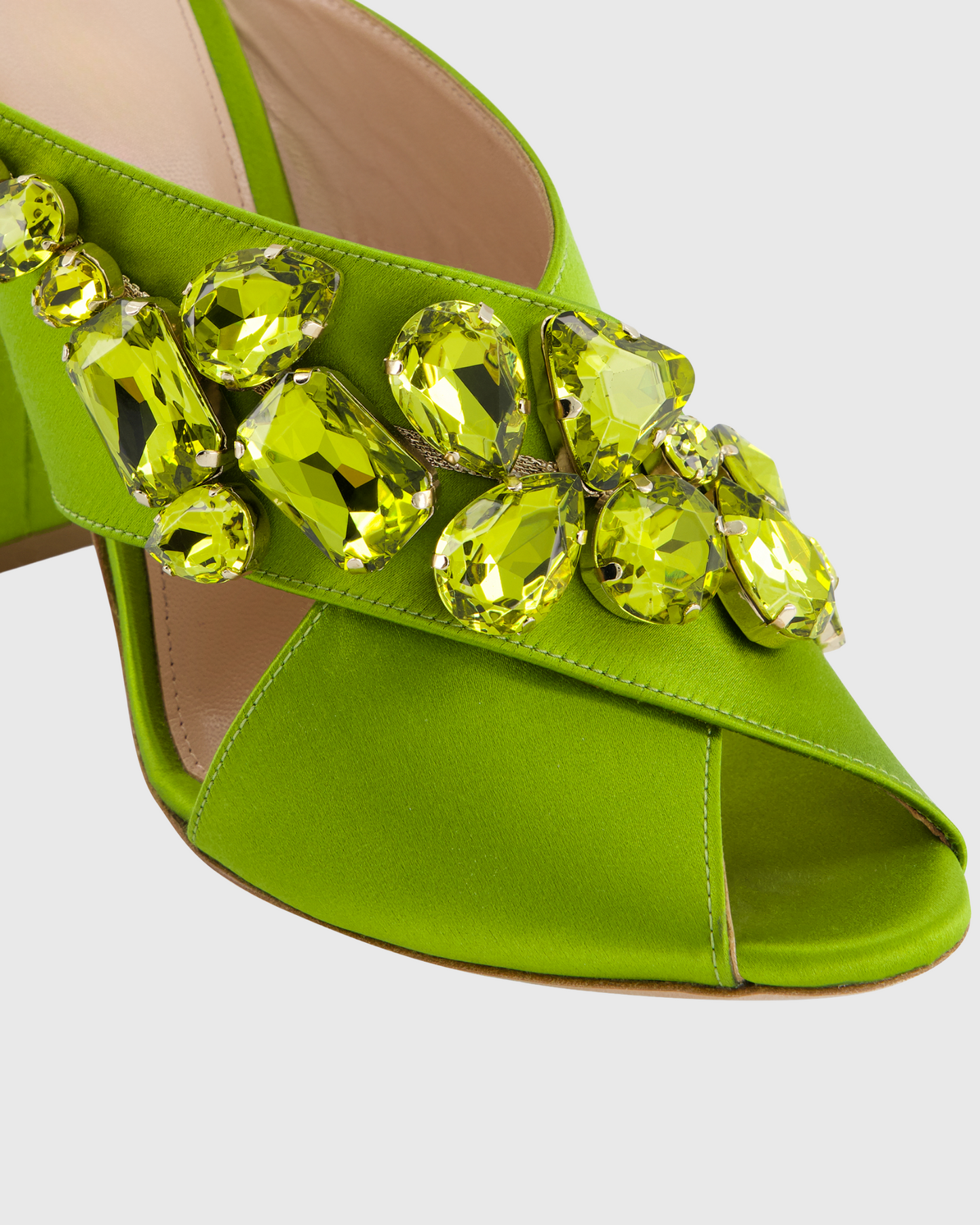 Ayden Diamond Satin Slippers In Olive