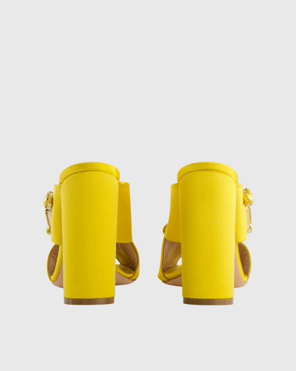 Ayden Diamond Satin Slippers In Yellow
