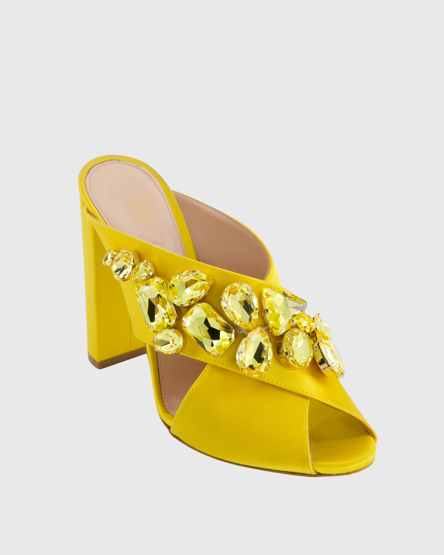 Ayden Diamond Satin Slippers In Yellow