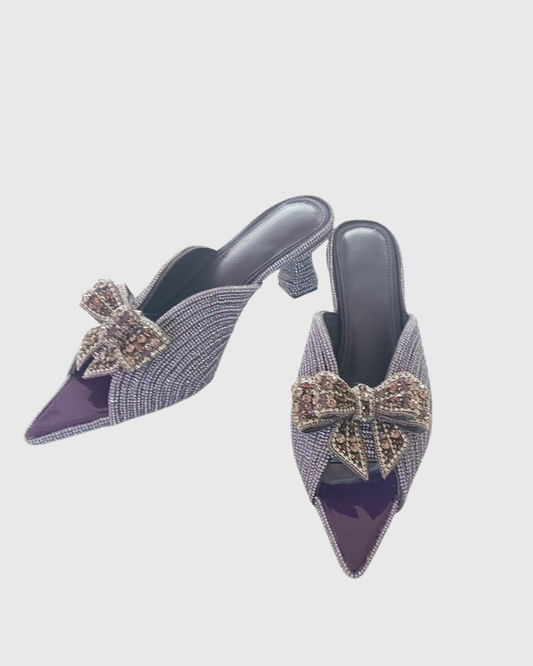 Aylin Rhinestone Bow Embellished Slippers In Purple