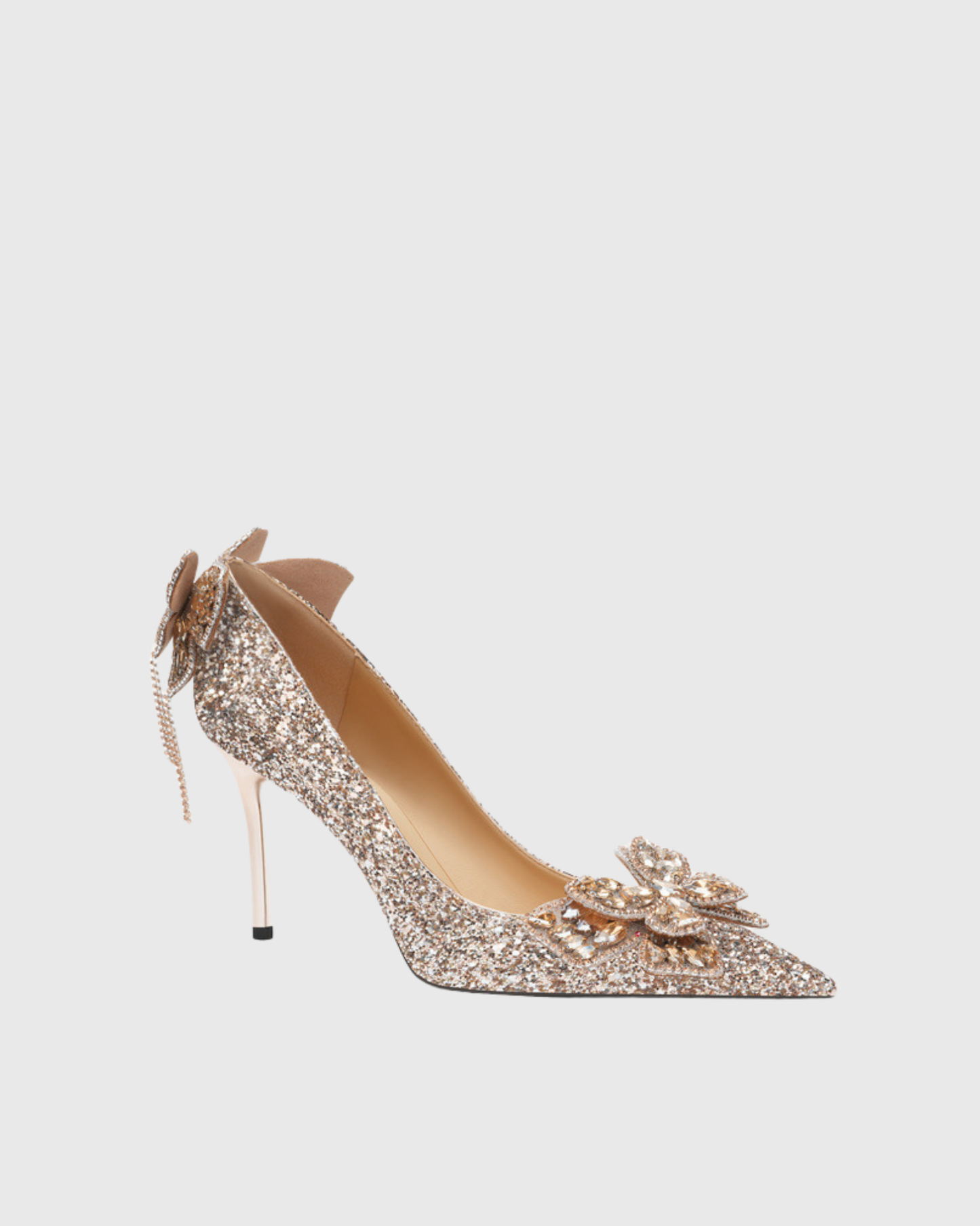 Azalea Sequin Bow Fringe Pumps In Champagne