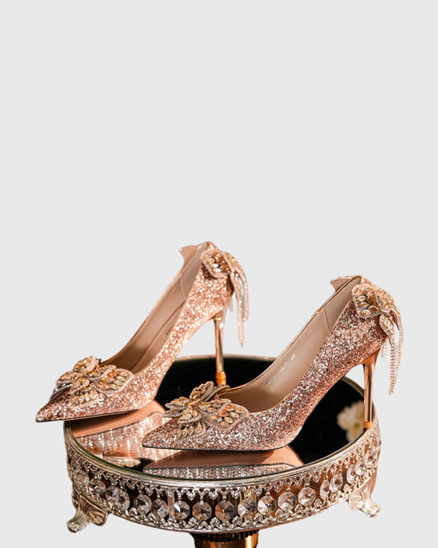 Azalea Sequin Bow Fringe Pumps In Champagne
