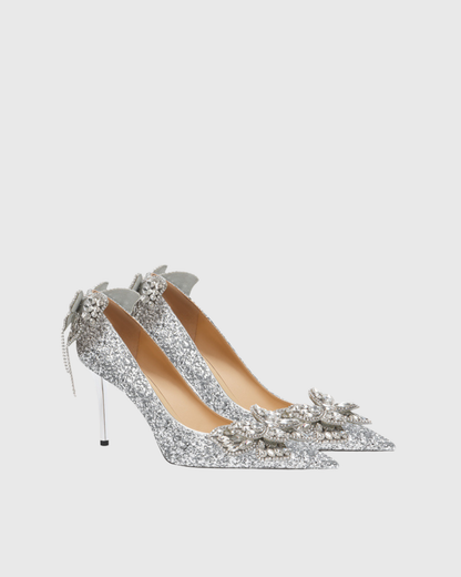 Azalea Sequin Bow Fringe Pumps In Silver