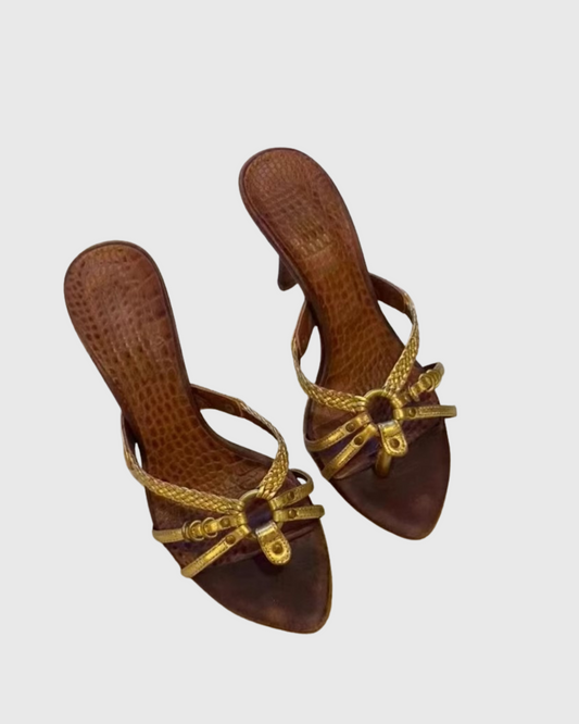 Baard Snake Texture Strap Slippers In Brown