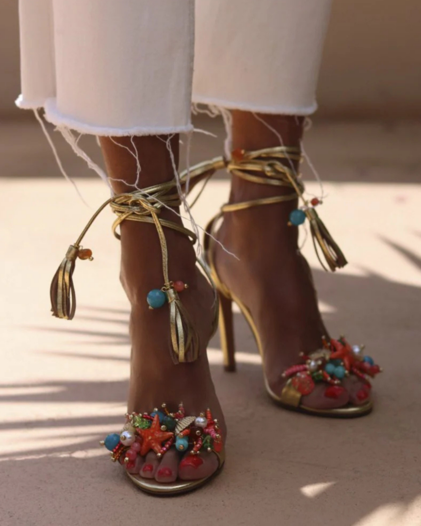 Melania Starfish Lace Up Sandals In Gold