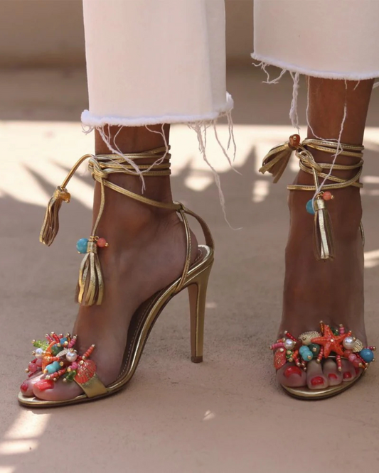 Melania Starfish Lace Up Sandals In Gold