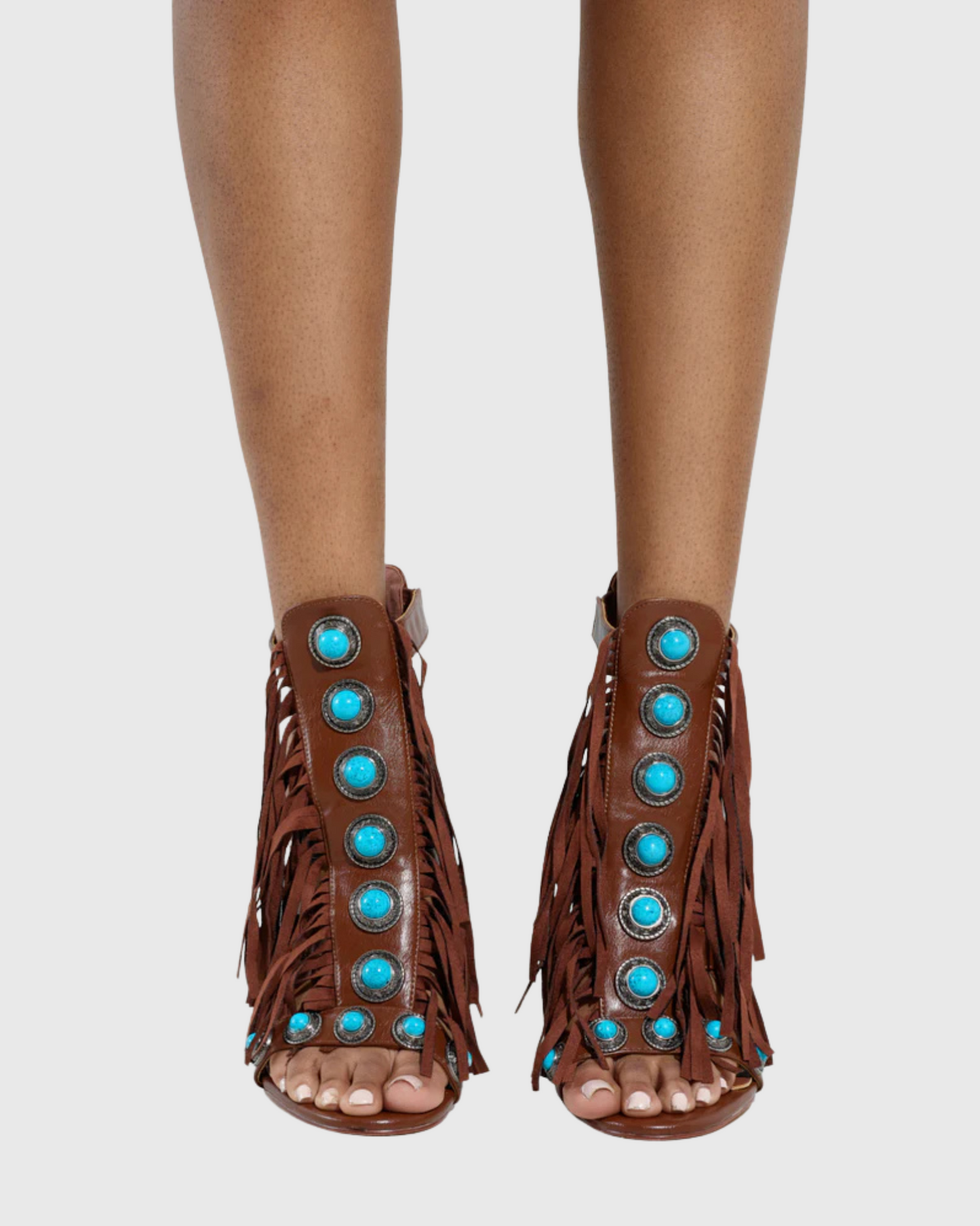 Babar Gem Embellished Fringe Heels In Brown
